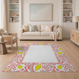 Pink Lemon Vine Border Area Rug