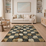 Distressed Vintage Grey Checkerboard Area Rug