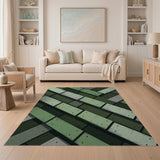 Green Green Geometric Block Area Rug