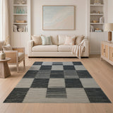 Black White Woven Geometric Area Rug