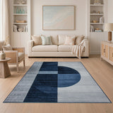 Navy Blue Grey Geometric Abstract Area Rug