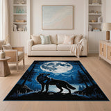 Howling Wolf Full Moon Forest Silhouette Rug