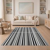 Modern Black White Barcode Stripe Area Rug