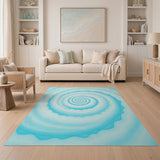 Hypnotic Cyan Spiral Area Rug