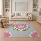 Pink Floral Heart Area Rug