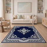 Navy Blue Ornate Persian Border Area Rug