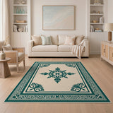 Teal Medallion Persian Area Rug on Beige