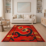 Majestic Black Dragon Red Area Rug
