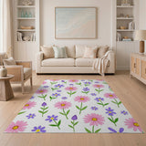 Cheerful Pink Daisy Purple Floral Pattern Area Rug
