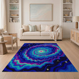 Blue and Teal Cosmic Vortex Abstract Area Rug