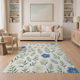 White Chamomile Blue Cornflower Floral Area Rug