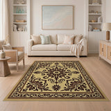 Beige and Neutral Ornate Beige Persian Medallion Area Rug