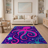 Cute Pink Octopus Kids Area Rug with Stars