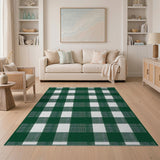 Rustic Green Gingham Checkered Area Rug