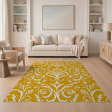 Gold Damask Floral Area Rug