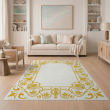 Elegant Gold Floral Ornate Border Rug