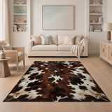 ODIKA Washable Faux Cowhide Area Rug - Low Pile Non-Slip Rustic Decor Rug