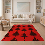 Bold Red Pine Tree Silhouette Area Rug