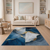 Navy Blue Gold Vein Marble Abstract Area Rug