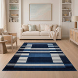 Geometric Modern Navy Blue Geometric Abstract Area Rug
