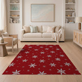 Red Festive Red Snowflake Area Rug