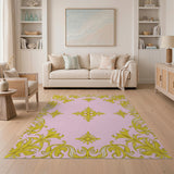 Pink Gold Ornate Baroque Area Rug
