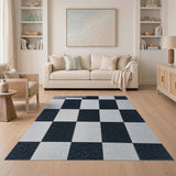Black White Checkerboard Geometric Area Rug