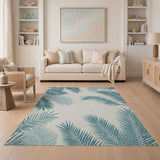 Teal Palm Frond Coastal Blue and Teal Area Rug