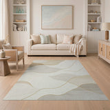 Beige and Neutral Beige Abstract Wave Area Rug