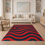 Bold Red Navy Abstract Wave Area Rug