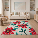 Red Floral Vintage Festive Red Poinsettia Floral Area Rug
