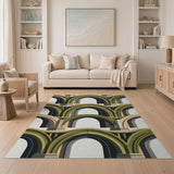 Green Stacked Arches Geometric Area Rug