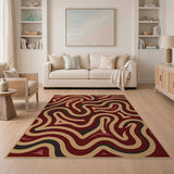 Red Wavy Abstract Area Rug