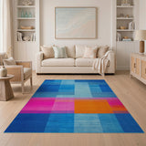 Vibrant Blue Pink Orange Geometric Area Rug
