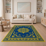 Blue and Teal Navy Blue Gold Ornate Persian Medallion Rug