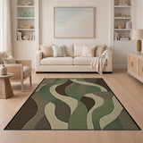 Green Abstract Wavy Green Area Rug