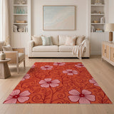 Orange Pink Hibiscus Floral Orange Area Rug