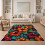 Vibrant Hibiscus Monstera Tropical Area Rug
