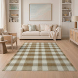 Cream Tan Gingham Check Rustic Area Rug