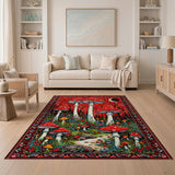 Red Mushroom Forest Tapestry Area Rug