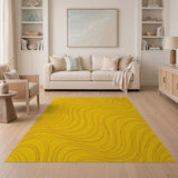 Abstract Area Vibrant Yellow Wavy Abstract Area Rug