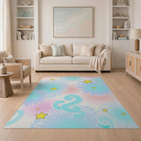 Whimsical Blue Daisy Stars Area Rug