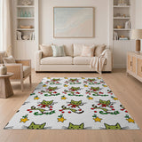Whimsical Green Skating Cats Christmas Pattern Rug