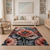Coral Poppy Floral Area Rug