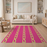 Vibrant Pink Gold Chain Link Geometric Area Rug