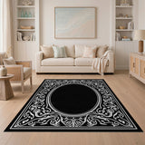 Ornate Filigree Oval Black White Area Rug