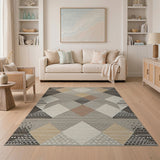Tribal Diamond Geometric Neutral Area Rug