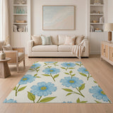 Vintage Blue Daisy Floral Area Rug