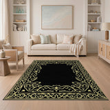 Gold Filigree Border Black Area Rug