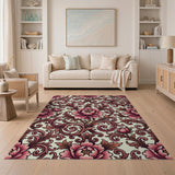 Ornate Pink Peony Damask Area Rug